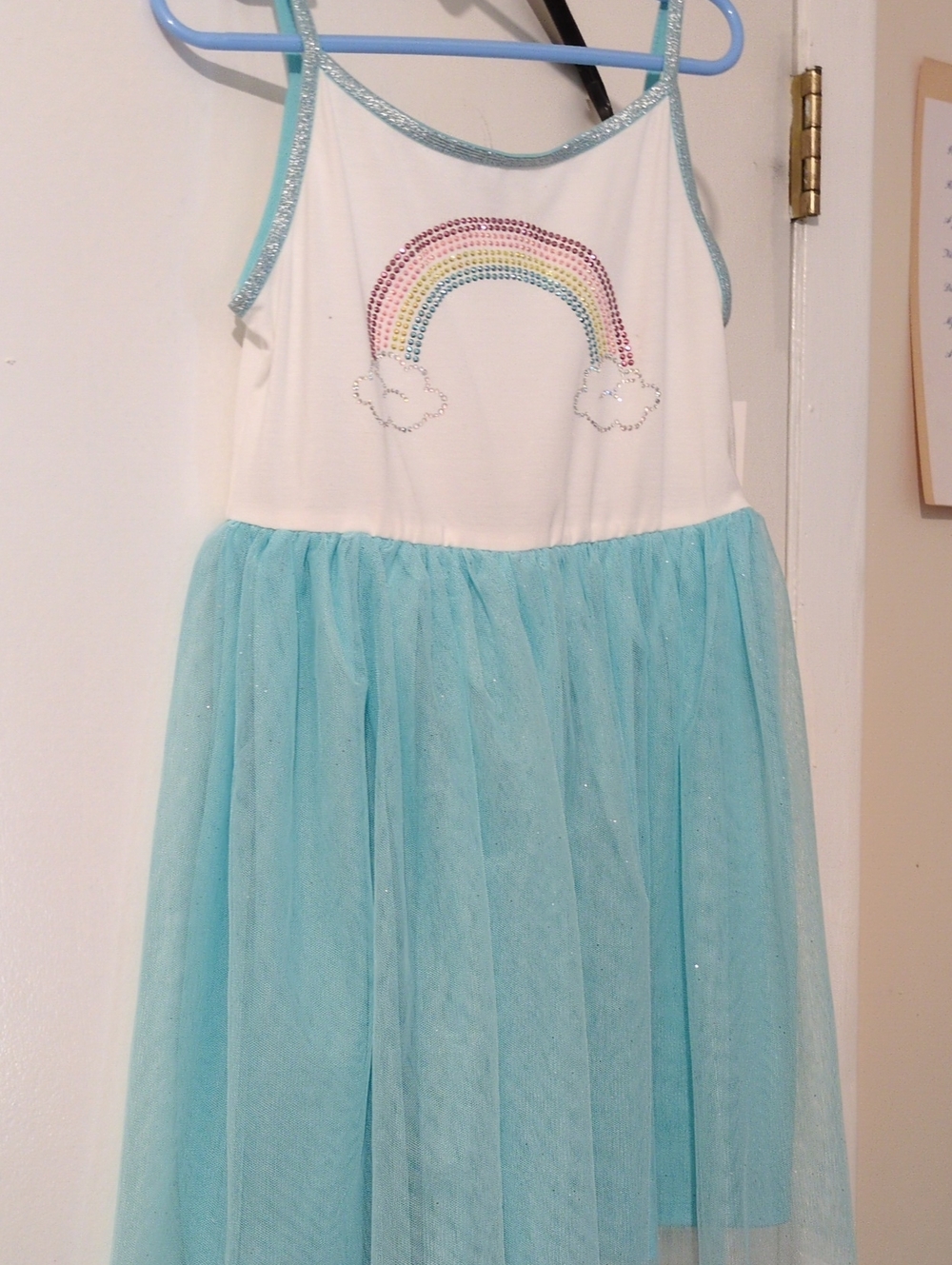 Berkley Jensen Sleeveless Sparkle Rainbow Tulle Lining Dress Ivory Blue Size 7